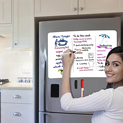 Awestuffs Magnetic Whiteboard Sheet for Fridge/Office/Metal Wardrobe - Stain Resistant Dry Erase Flexible Writing Whiteboard Sheet with 2 Marker Pens [31 x 23 cm] (White) (Medium) - Image 5