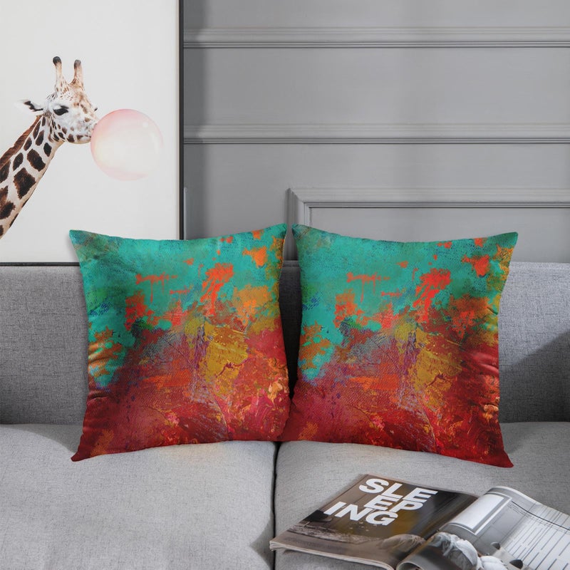 Britimes Britimes Throw Pillow Covers Modern Home Art Decor  20 x 20 Inches Set of 2 Pillow Cases Decorative  Abstract Oil Painting Pillowcases for Bedroom  Living Room  Cushion Sofa  Turquoise Burnt Orange  - Image 3