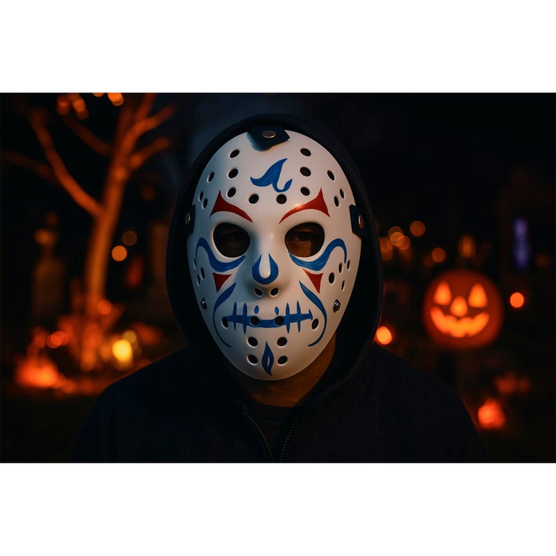 MFCMF Scary Hockey Mask â€“ White Horror Costume Cosplay Mask with Adjustable Straps | Full Face Halloween Prop for Adults & Teens - Image 3
