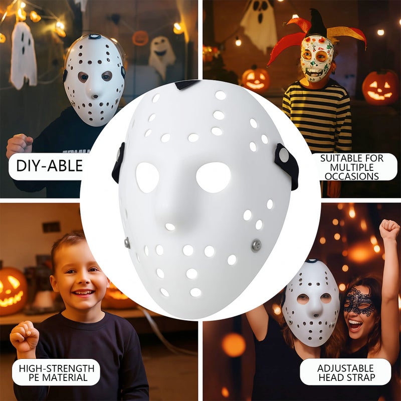 MFCMF Scary Hockey Mask â€“ White Horror Costume Cosplay Mask with Adjustable Straps | Full Face Halloween Prop for Adults & Teens - Image 4