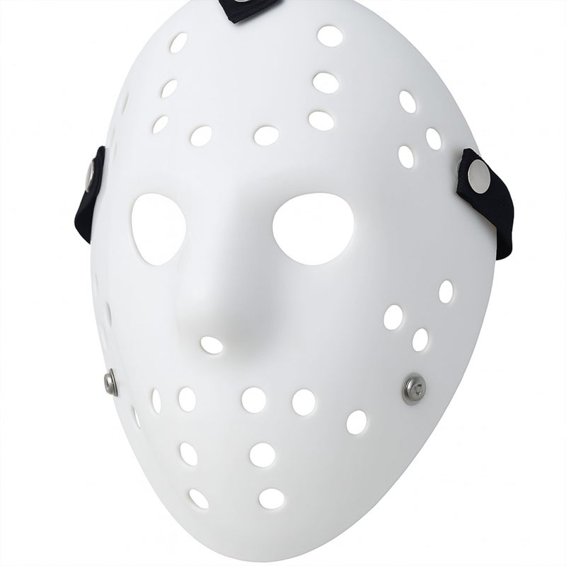 MFCMF Scary Hockey Mask â€“ White Horror Costume Cosplay Mask with Adjustable Straps | Full Face Halloween Prop for Adults & Teens - Image 1