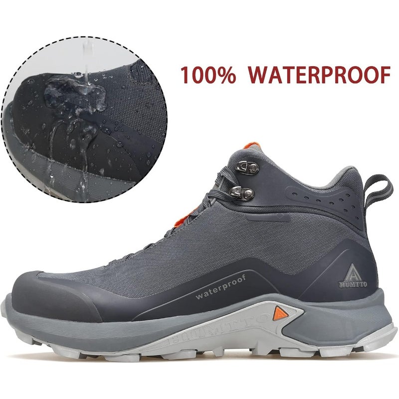 Men's All-Terrain Waterproof Hiking Boots Lightweight Breathable Outdoor Ankle Boots For Trekking Hiking Rubber Sole, Mesh Synthetic Upper, 360 Ankle Support Black/Grey, Size 813 - Image 4