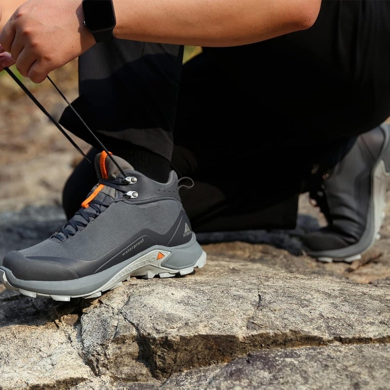 Men's All-Terrain Waterproof Hiking Boots Lightweight Breathable Outdoor Ankle Boots For Trekking Hiking Rubber Sole, Mesh Synthetic Upper, 360 Ankle Support Black/Grey, Size 813 - Image 2