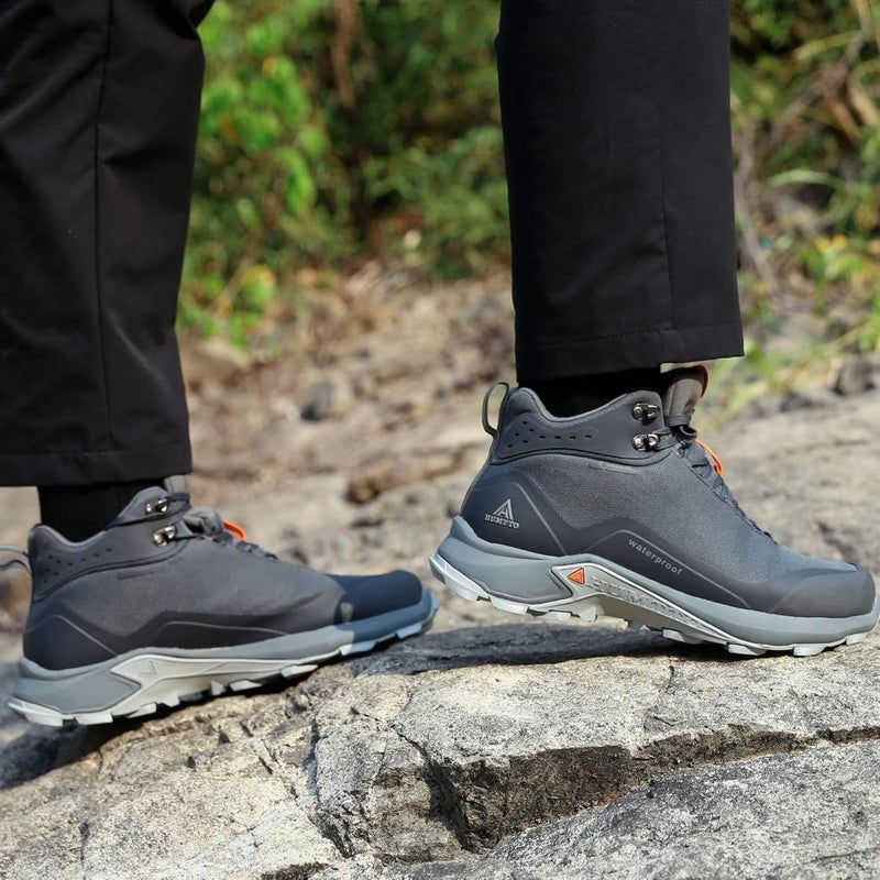 Men's All-Terrain Waterproof Hiking Boots Lightweight Breathable Outdoor Ankle Boots For Trekking Hiking Rubber Sole, Mesh Synthetic Upper, 360 Ankle Support Black/Grey, Size 813 - Image 3