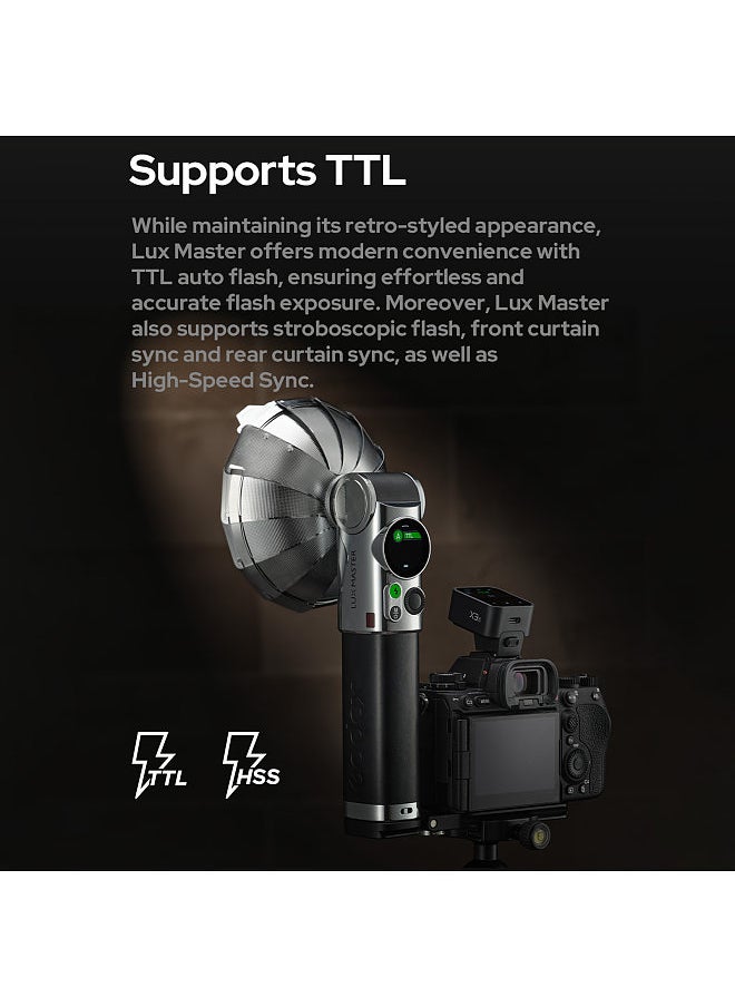 Godox - Lux Master Retro Camera Flash GN25 Color Touch Panel 2.4G Wireless Sync TTL Auto Flash HSS Tiltable Flash Head 460 Full Power Flashes Built-in Type-C Charging Battery Replacement - Image 1