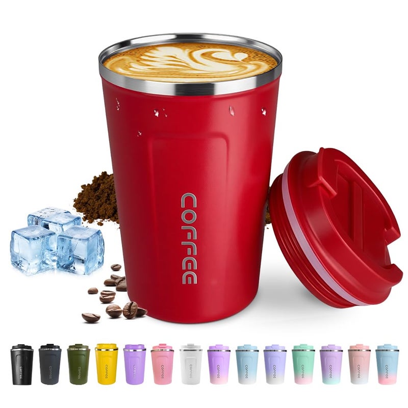 SPLMIFA Travel coffee mugs leak-proof, reusable coffee cup with lid, stainless steel vacuum insulated coffee tumblers, thermal insulation cups for men & women keep drinks hot & cold (2nd-Red, 12OZ) - Image 1