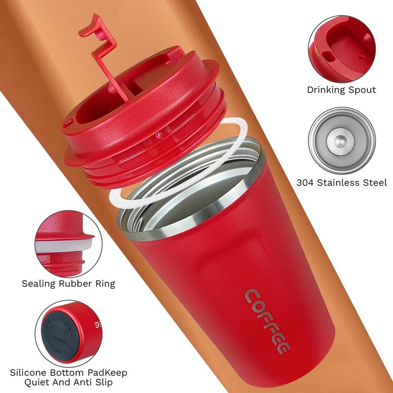 SPLMIFA Travel coffee mugs leak-proof, reusable coffee cup with lid, stainless steel vacuum insulated coffee tumblers, thermal insulation cups for men & women keep drinks hot & cold (2nd-Red, 12OZ) - Image 3
