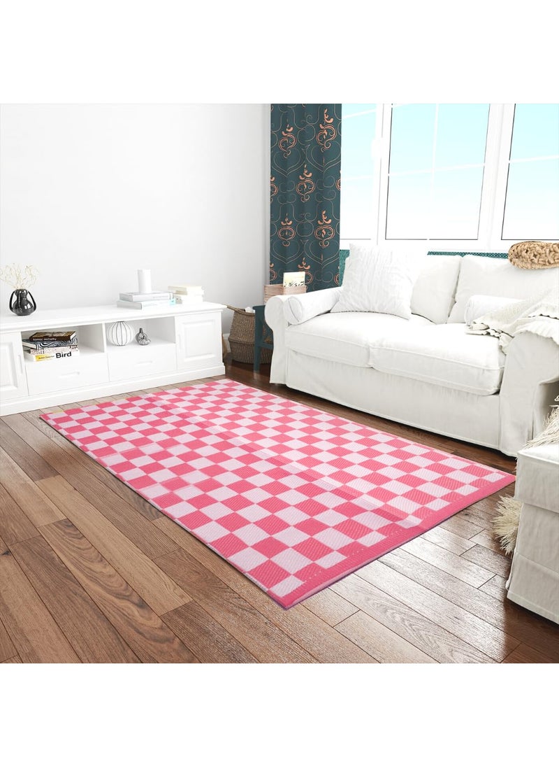 Hometail Hometail Plastic Mat Chatai for Sleeping Bedroom Balcony Park Yoga Picnic Rectugler Design Free Carry Bag Pink White Chatai 9x6 Feet  - Image 2