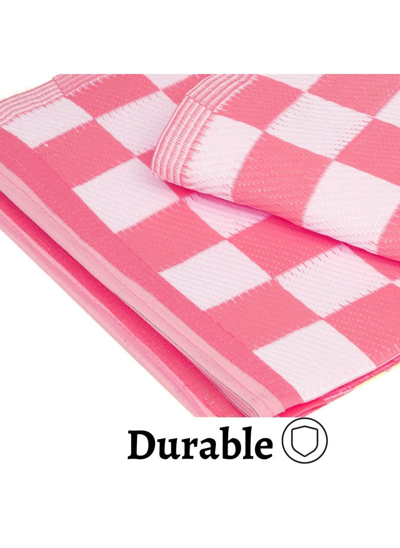 Hometail Hometail Plastic Mat Chatai for Sleeping Bedroom Balcony Park Yoga Picnic Rectugler Design Free Carry Bag Pink White Chatai 9x6 Feet  - Image 3