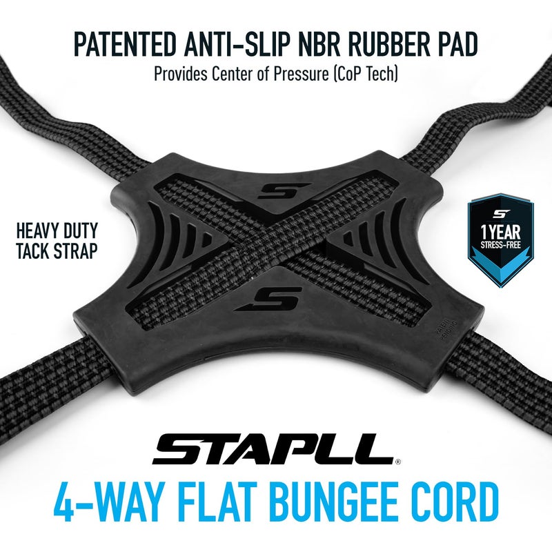 STAPLL Tack Strap â€“ 4-Way Flat Bungee Cord with Rubber Pad Grip, Non-Slip Tie Down Straps for Motorcycle, ATV, Kayak, Cycling, Camping, Truck Storage, Adjustable Bungee Cords - 2 Pack (Black) - Image 3
