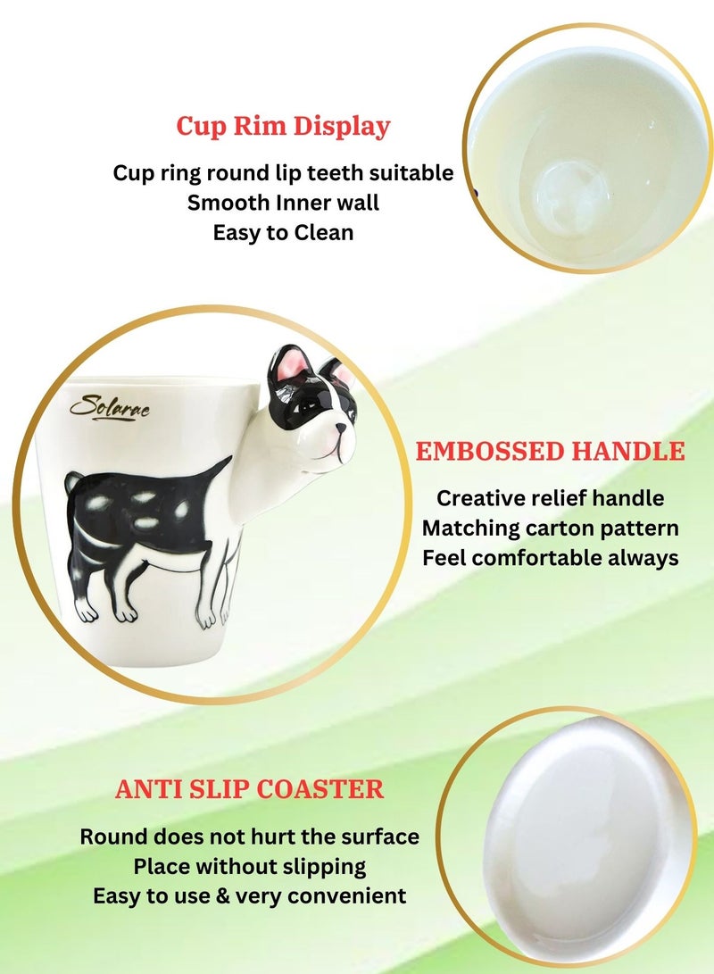 SOLARAE Animal 3D Shape Hand Painted Ceramic 450 ML Coffee Mugs w/ Assorted Printed Animal Character Good for Tea, Coffee, Milk, Ideal Gift for Kids, Teenagers, Man & Woman (BULLDOG) - Image 3