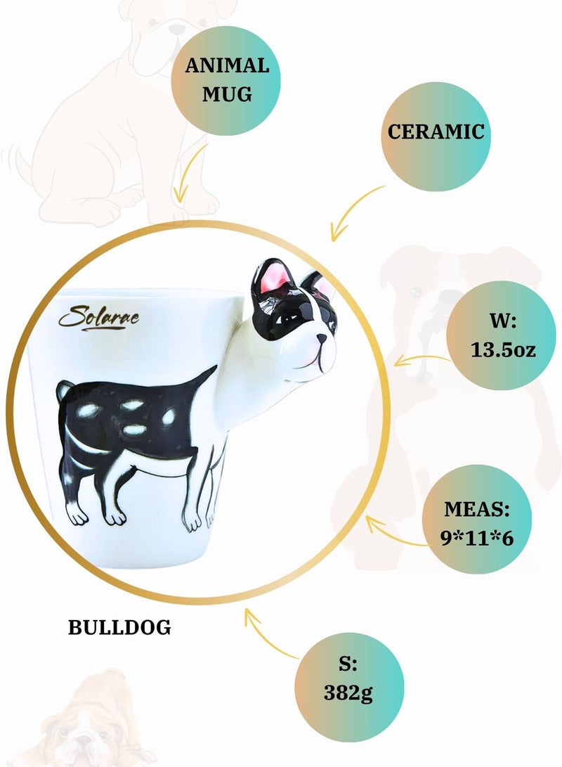 SOLARAE Animal 3D Shape Hand Painted Ceramic 450 ML Coffee Mugs w/ Assorted Printed Animal Character Good for Tea, Coffee, Milk, Ideal Gift for Kids, Teenagers, Man & Woman (BULLDOG) - Image 4
