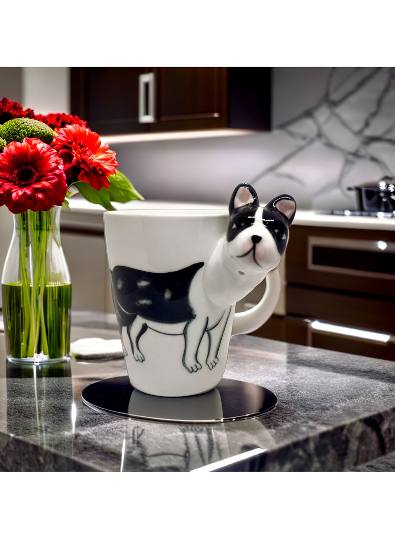 SOLARAE Animal 3D Shape Hand Painted Ceramic 450 ML Coffee Mugs w/ Assorted Printed Animal Character Good for Tea, Coffee, Milk, Ideal Gift for Kids, Teenagers, Man & Woman (BULLDOG) - Image 2