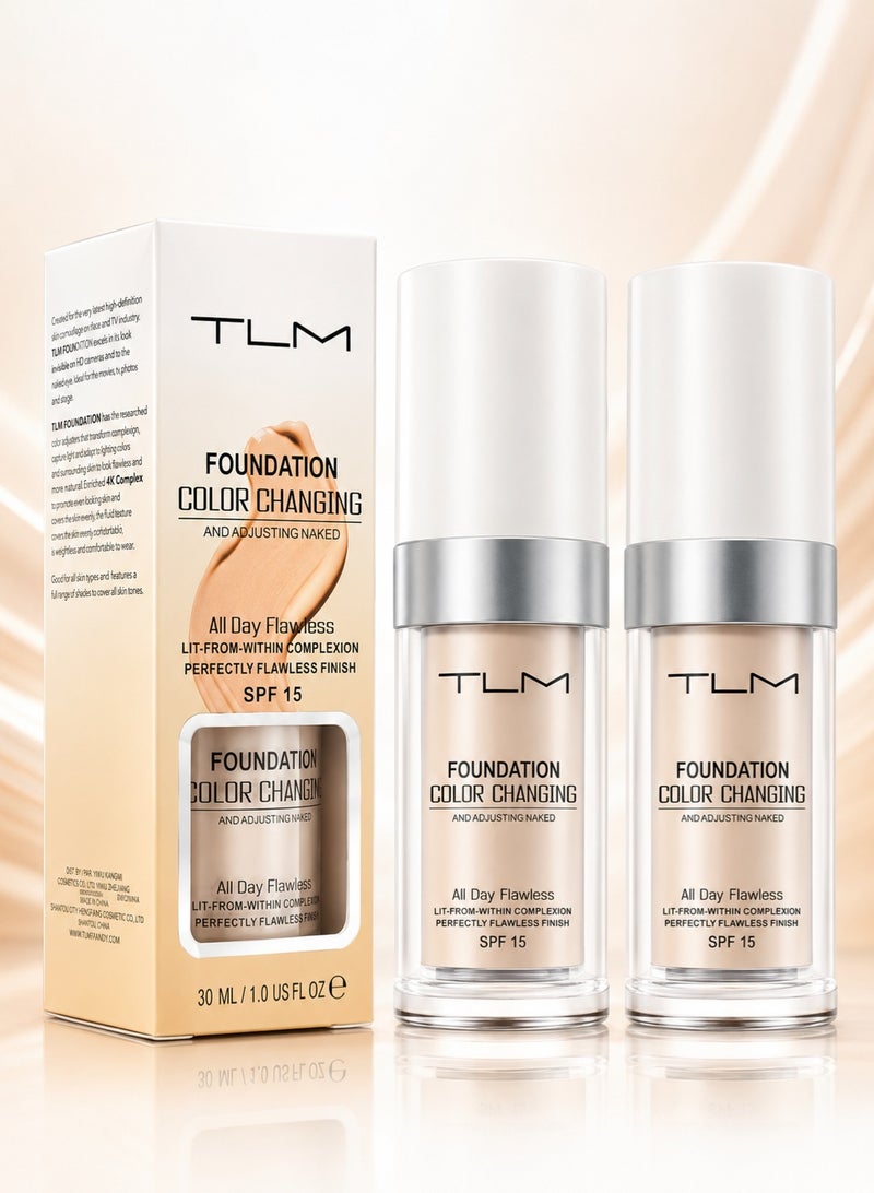 TLM ReviGLam TLM Color Changing Foundation 2PCS, Moisturizing BB Cream Concealer SPF15 - Image 1