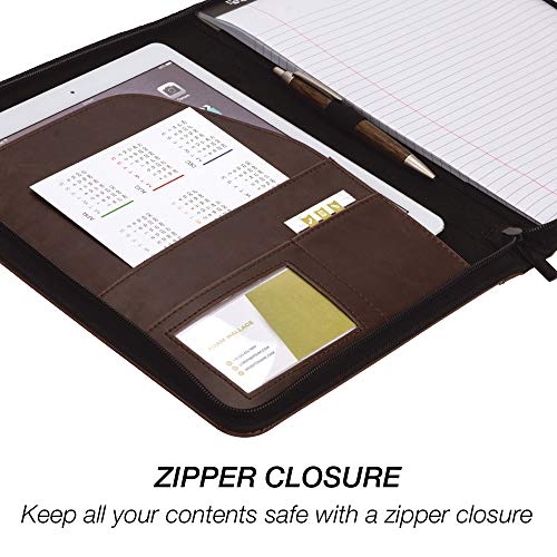 Samsill Vintage Portfolio/Zipper Faux Leather Portfolio, Book Style Hardback Design, Business & Interview Padfolio Organizer, 8.5 x 11 Writing Pad, Dark Brown - Image 3