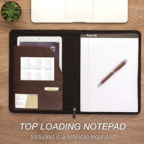 Samsill Vintage Portfolio/Zipper Faux Leather Portfolio, Book Style Hardback Design, Business & Interview Padfolio Organizer, 8.5 x 11 Writing Pad, Dark Brown - Image 4