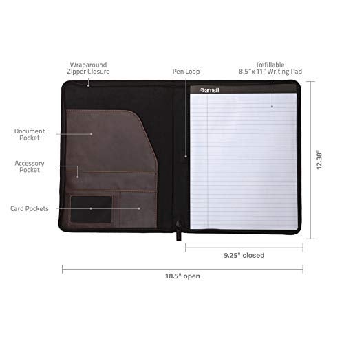 Samsill Vintage Portfolio/Zipper Faux Leather Portfolio, Book Style Hardback Design, Business & Interview Padfolio Organizer, 8.5 x 11 Writing Pad, Dark Brown - Image 2