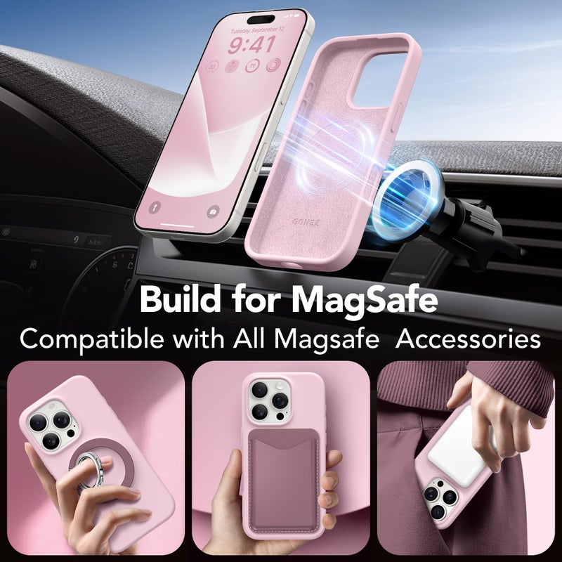 GONEZ Magnetic for iPhone 16 Pro Case, Compatible with MagSafe, [Screen Protector + Camera Lens Protector], Silicone Shockproof Anti-Scratch Protective Phone Case 6.3 inch, Pastel Pink - Image 4