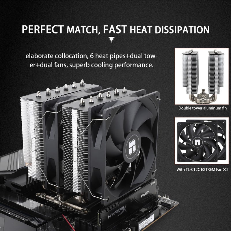 Thermalright Peerless Assassin 120 SE Extrem CPU Air Cooler with 6 Heat Pipes, Dual PWM Fans, AGHP heatpipe Technology, 154mm High Cooling, for AM5/AM4, Intel LGA1851/1700/1150/1151/1155/1156/1200 - Image 4