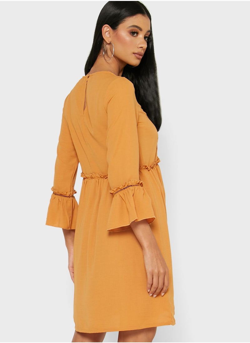 Ginger - Ruffle Sleeve Lattice Mini Dress - Image 1