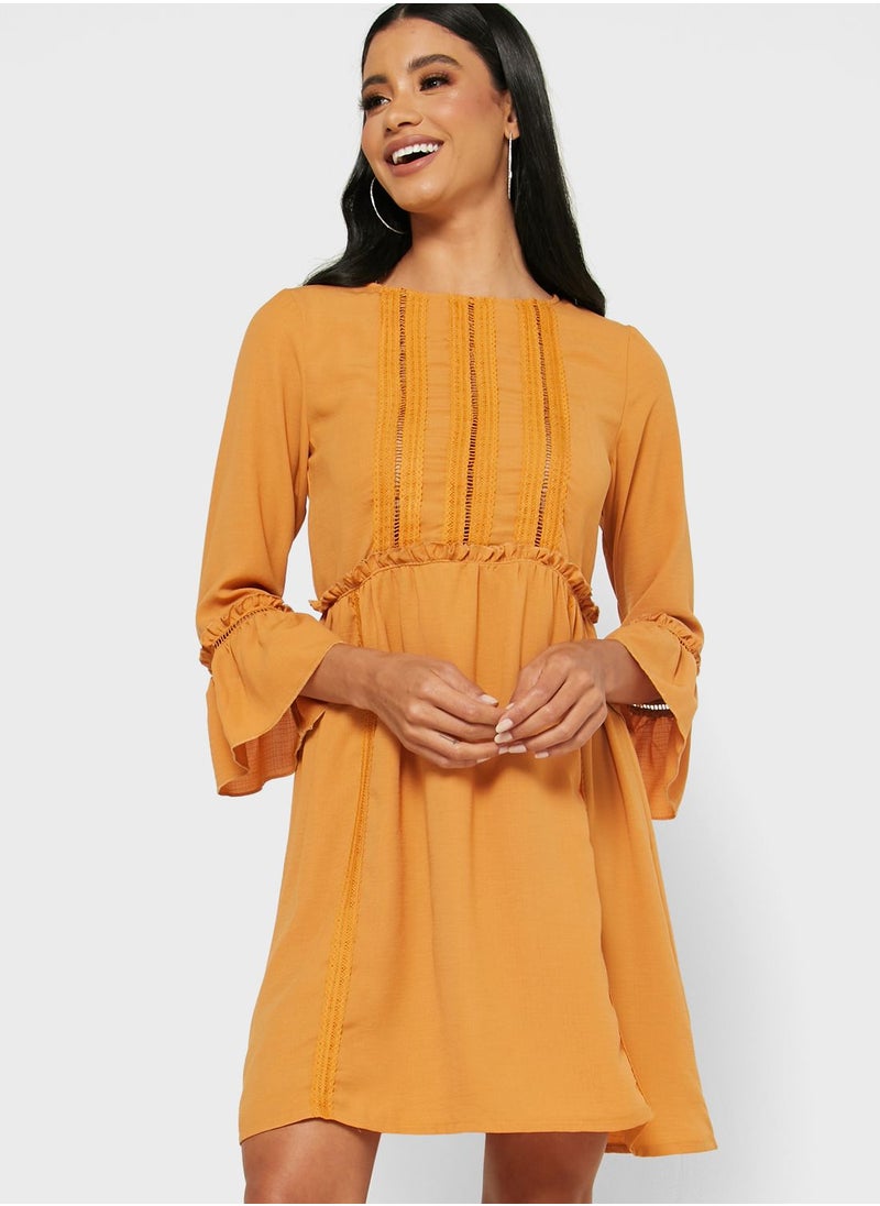 Ginger - Ruffle Sleeve Lattice Mini Dress - Image 1