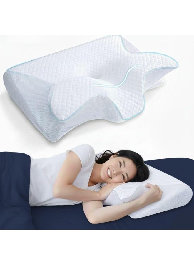 AlsayedP Memory Foam Pillow, Upgrade Neck Pillow, Neck Hospitality Pillow, 2 in 1 Ergonomic Contour Orthopedic Pillow for Neck Pain (White) - Image 1
