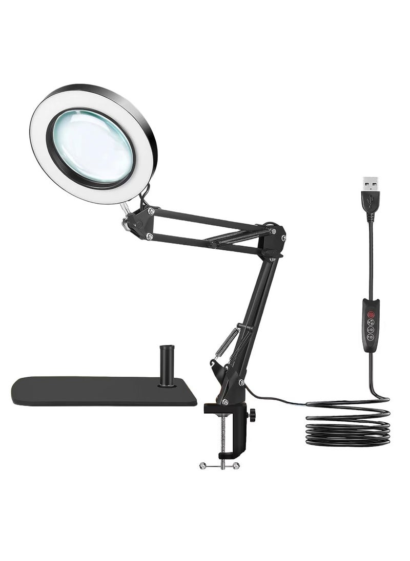 XiuWoo - 10X Magnifying Glass with Light and Stand and Clamp, 2-in-1 Desk Magnifier for Reading 3 Color Modes Lighted Magnifying Glass with Stand, Adjustable Height Magnifying Light for Crafts Hands Free - Image 1