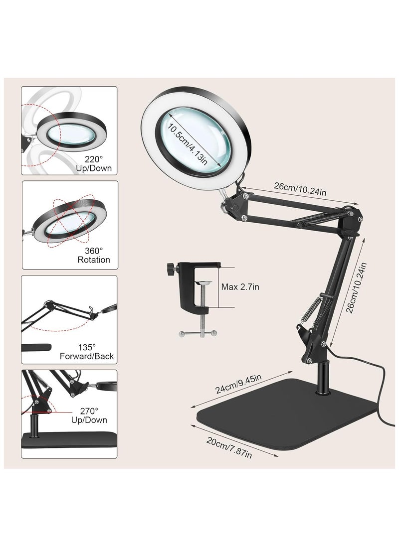 XiuWoo - 10X Magnifying Glass with Light and Stand and Clamp, 2-in-1 Desk Magnifier for Reading 3 Color Modes Lighted Magnifying Glass with Stand, Adjustable Height Magnifying Light for Crafts Hands Free - Image 1