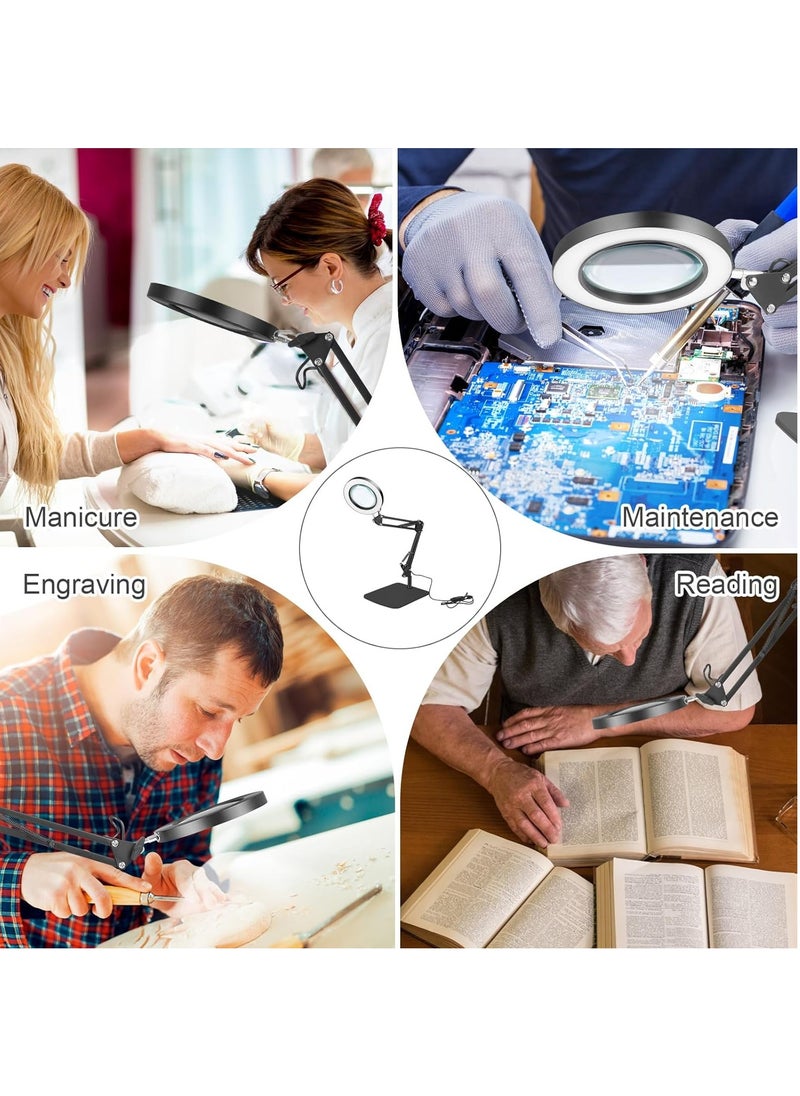 XiuWoo - 10X Magnifying Glass with Light and Stand and Clamp, 2-in-1 Desk Magnifier for Reading 3 Color Modes Lighted Magnifying Glass with Stand, Adjustable Height Magnifying Light for Crafts Hands Free - Image 1