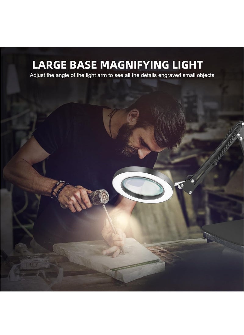 XiuWoo - 10X Magnifying Glass with Light and Stand and Clamp, 2-in-1 Desk Magnifier for Reading 3 Color Modes Lighted Magnifying Glass with Stand, Adjustable Height Magnifying Light for Crafts Hands Free - Image 1
