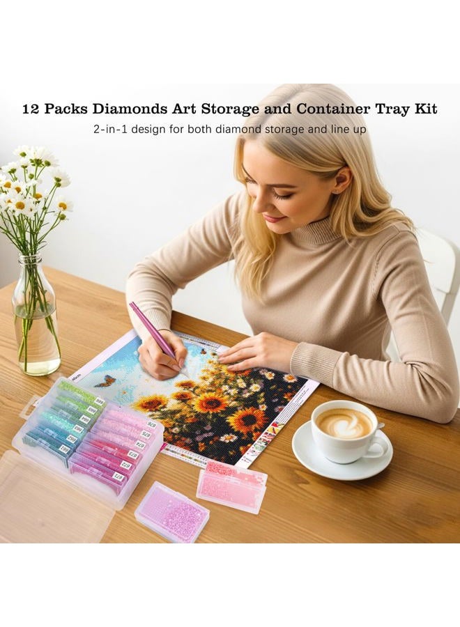 PP OPOUNT 12PCS 2-in-1 Diamond Art Storage Trays with Lids, Convex Bottom Diamond Painting Storage Organizer Box, Spill-Proof Diamond Art Accessories for Sorting & Line-Up, Christmas Craft Gift for Crafters - Image 3
