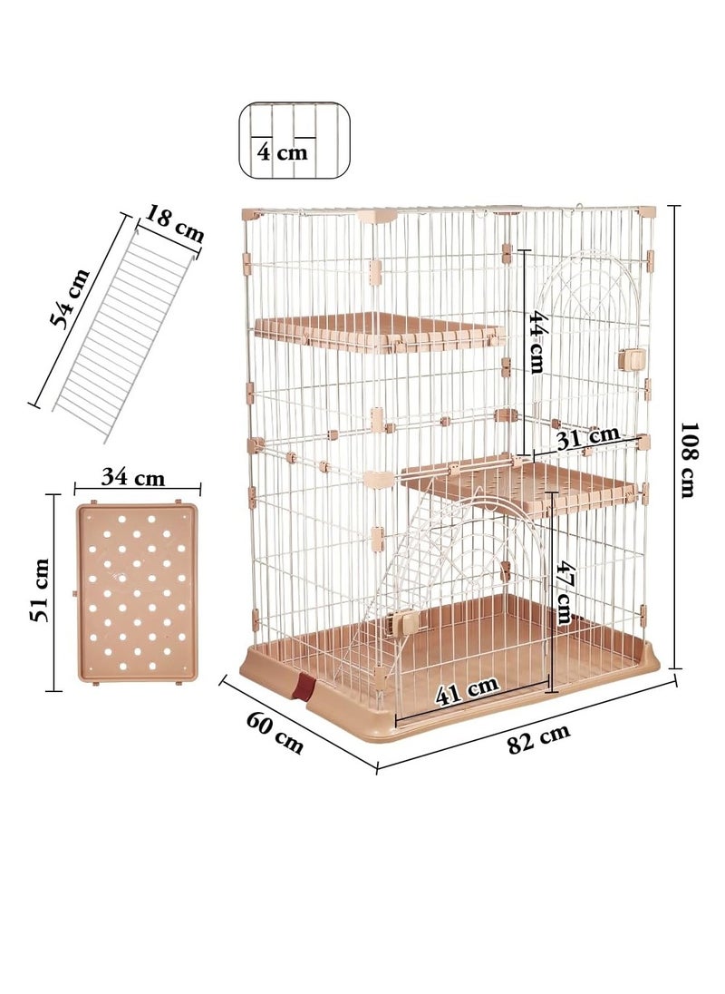 NNC PETS Large 2-tier cat cage, Durable & strong quality cage, Double layer partition, 2 large doors with mobile spring door lock, Cat ladder, and 2 large widened floors, suitable for multiple cats (Pink)  - Image 2