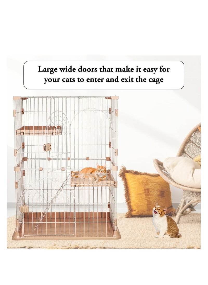 NNC PETS Large 2-tier cat cage, Durable & strong quality cage, Double layer partition, 2 large doors with mobile spring door lock, Cat ladder, and 2 large widened floors, suitable for multiple cats (Pink)  - Image 3