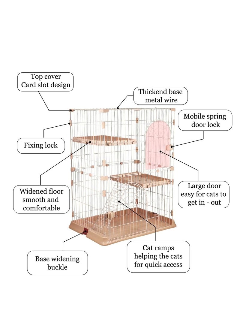 NNC PETS Large 2-tier cat cage, Durable & strong quality cage, Double layer partition, 2 large doors with mobile spring door lock, Cat ladder, and 2 large widened floors, suitable for multiple cats (Pink)  - Image 4