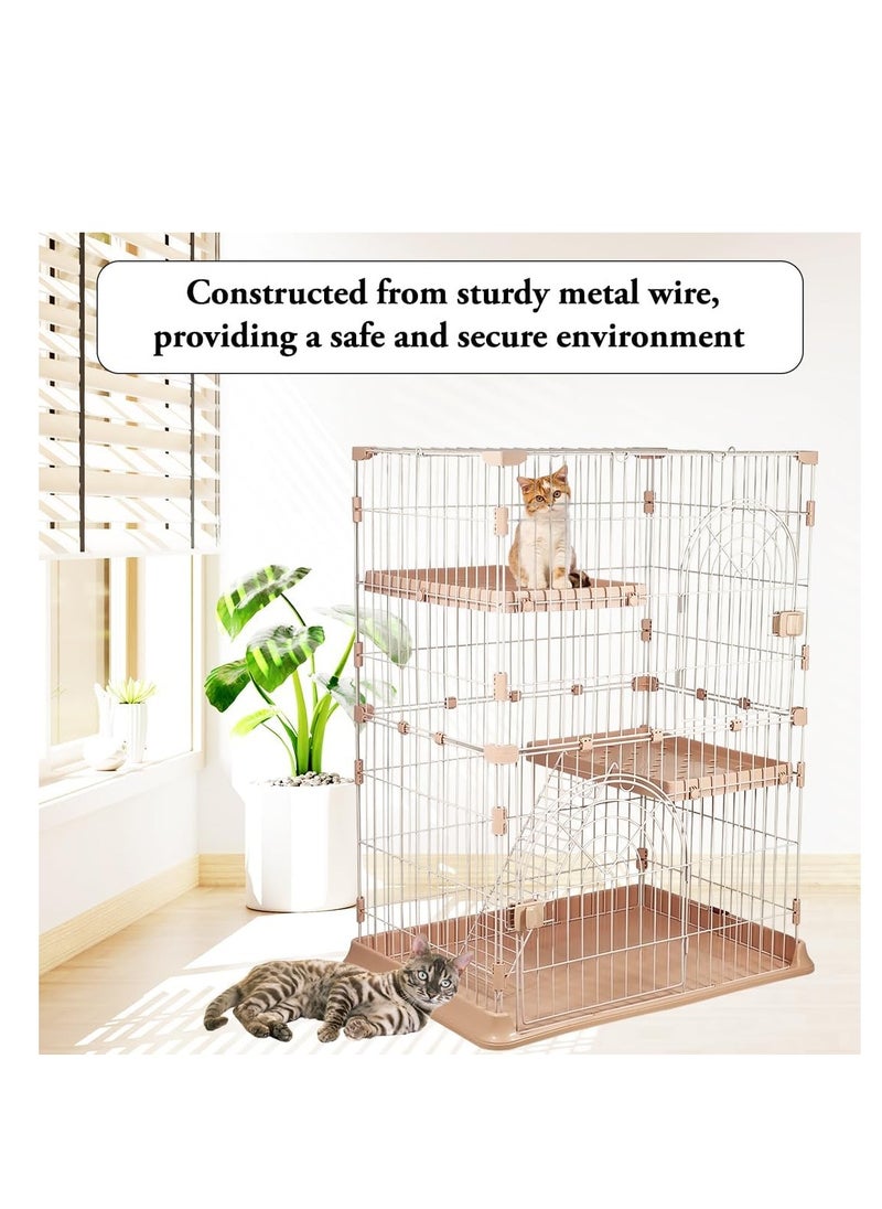 NNC PETS Large 2-tier cat cage, Durable & strong quality cage, Double layer partition, 2 large doors with mobile spring door lock, Cat ladder, and 2 large widened floors, suitable for multiple cats (Pink)  - Image 5