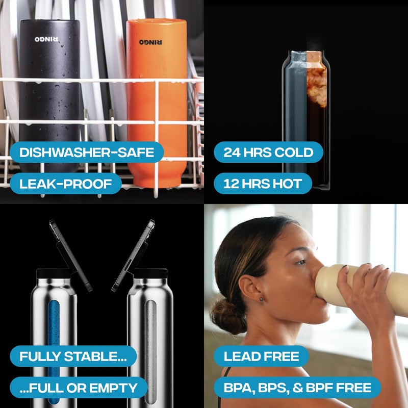 Ringo Ringo Insulated Water Bottle - MagSafe Compatible Water Bottle With Magnetic Phone Holder - Stainless Steel Water Bottle With Tripod Phone Mount - Hot 12H  Cold 24H  360 Rotate - Ivory 24oz - Image 4