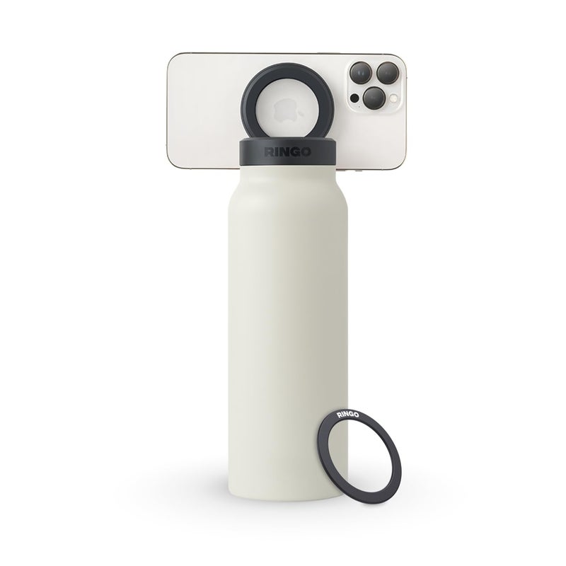 Ringo Ringo Insulated Water Bottle - MagSafe Compatible Water Bottle With Magnetic Phone Holder - Stainless Steel Water Bottle With Tripod Phone Mount - Hot 12H  Cold 24H  360 Rotate - Ivory 24oz - Image 1