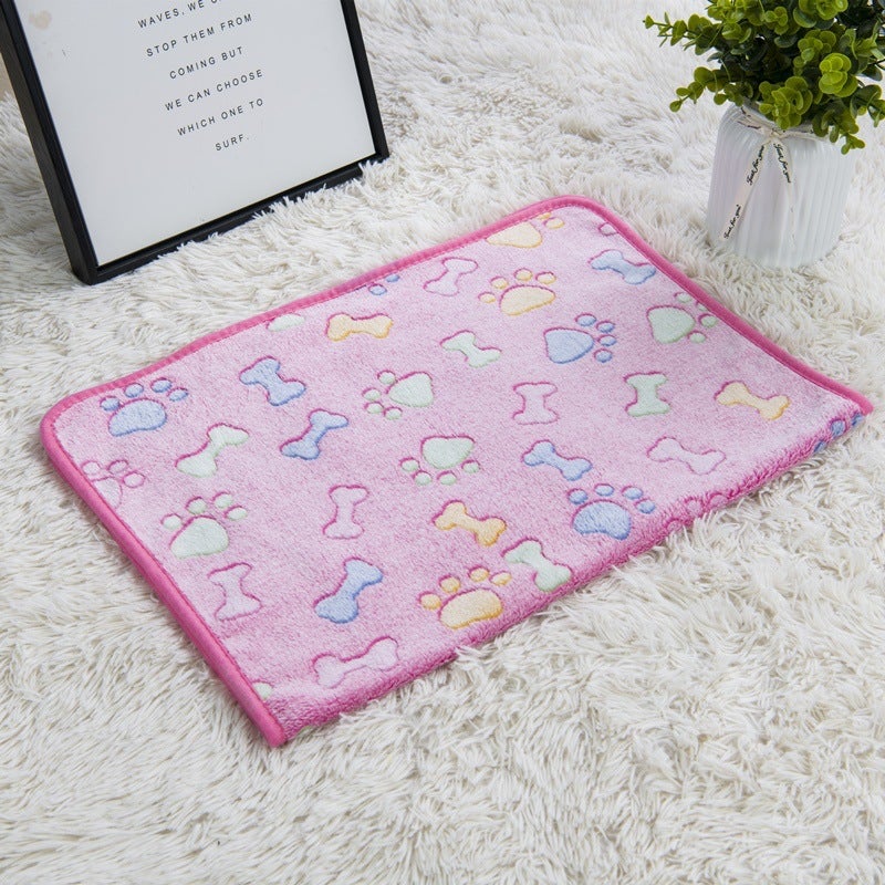 Flannel Pet Blanket Mat for Cats Dogs Winter Warm Pink Bone blanket