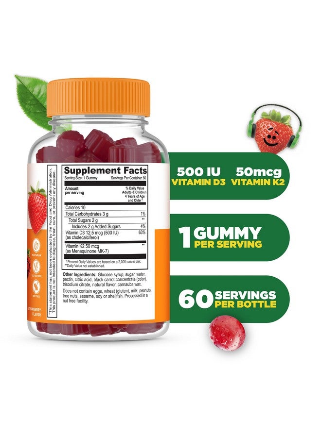 Lifeable Lifeable Kids Vitamin D3 K2 Gummies | 1000iu D3 and K2 100mcg | Great Tasting D3 and K2 Supplements | for Bone Health and Immunity | VIT D3 K2 for Kids | 60 Gummies  - Image 2