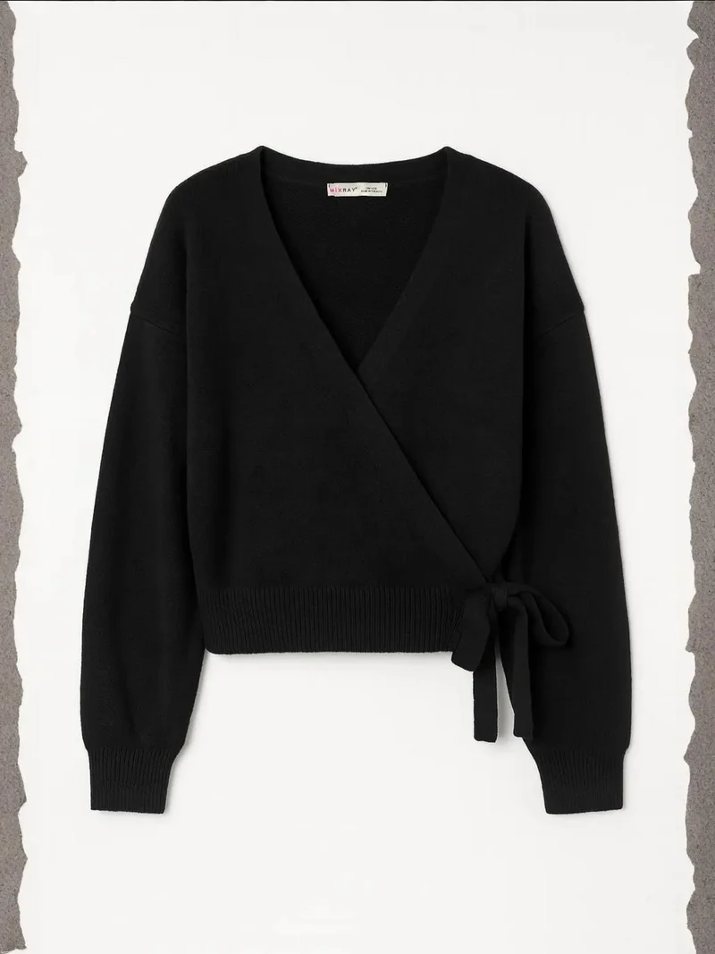 MixRay Mixray Ribbed V-Neck Tie-Front Cardigan