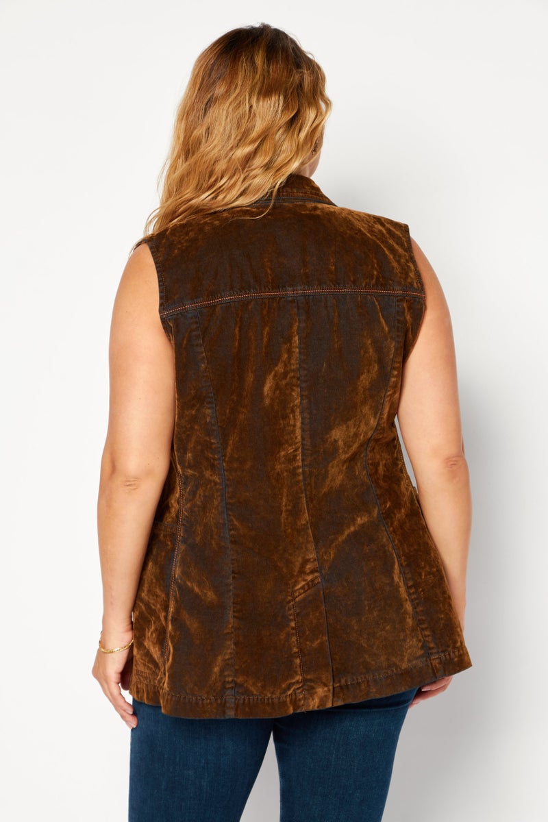 DIESEL Women Spread Collar Sleeveless Plain Shirt, Brown  - Image 2