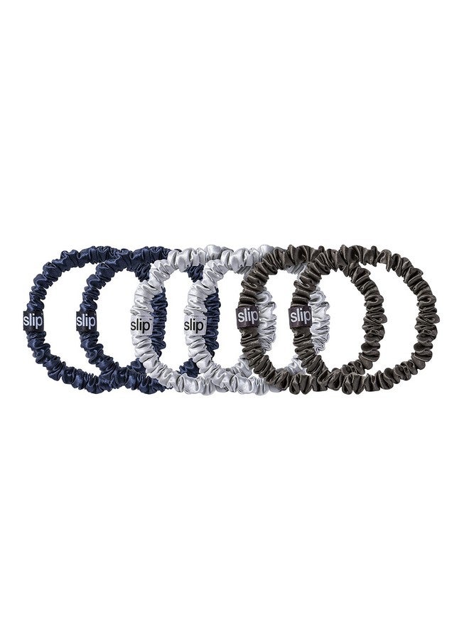 SLIP Silk Skinnie Scrunchies Midnight Collection (Charcoal Navy Silver) 100% Pure 22 Momme Mulberry Silk Scrunchies For Women Hairfriendly + Luxurious Elastic Scrunchies Set (6 Scrunchies) - Image 1