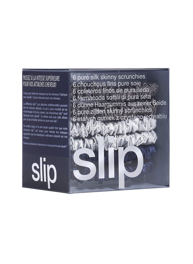 SLIP Silk Skinnie Scrunchies Midnight Collection (Charcoal Navy Silver) 100% Pure 22 Momme Mulberry Silk Scrunchies For Women Hairfriendly + Luxurious Elastic Scrunchies Set (6 Scrunchies) - Image 3