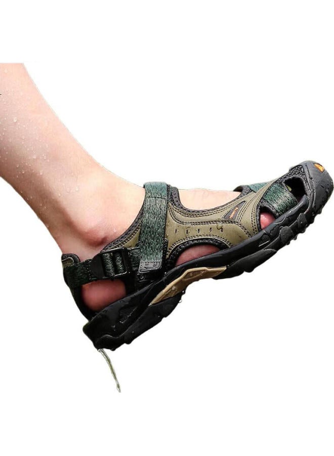 HUMTTO Men'S Summer Beach Sandals Outdoor Camping Wading Shoes Lightweight Breathable Toe-Protected Sandals Army Green Size 43 - Image 1