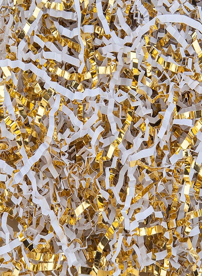Caonysh 8.5oz Crinkle Paper Filler, Gift Baskets Gift Boxes Crafts Shredded Cut Paper Packaging Decorative Stuffing & Cushioning Confetti for Easter Birthday Wedding Party Favor Gold White - Image 1