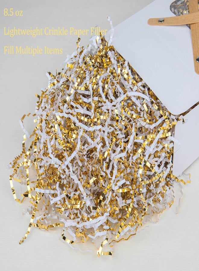 Caonysh 8.5oz Crinkle Paper Filler, Gift Baskets Gift Boxes Crafts Shredded Cut Paper Packaging Decorative Stuffing & Cushioning Confetti for Easter Birthday Wedding Party Favor Gold White - Image 2