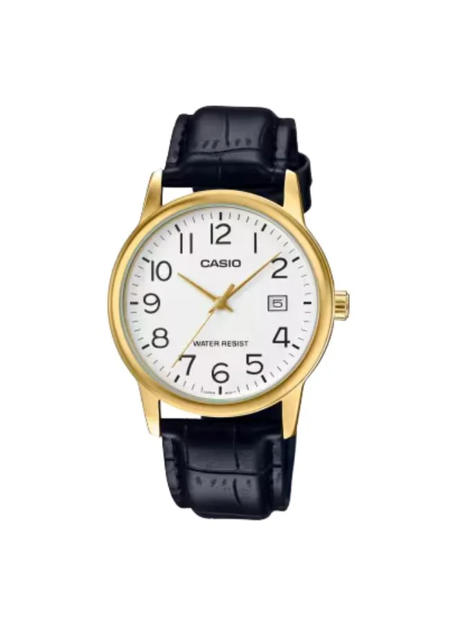 كاسيو Men's Analog Display Watch With Black Leather Strap - MTP-V002GL-7B2