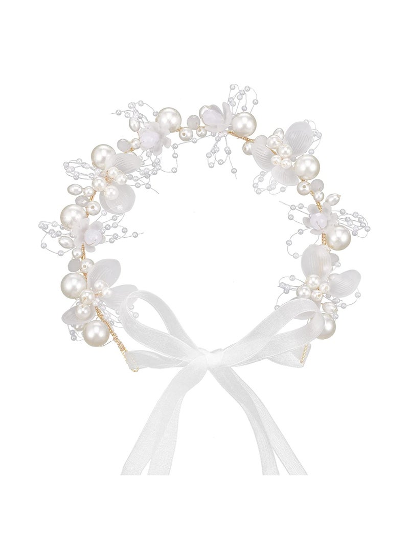 إسكدنيا Flower Pearl Headpiece, Princess Crystal Girl Hair Accessories, Evening Party Flower Crown Headpiece, Wedding Pearl Flower Head Vines, 1 Pcs - Image 1