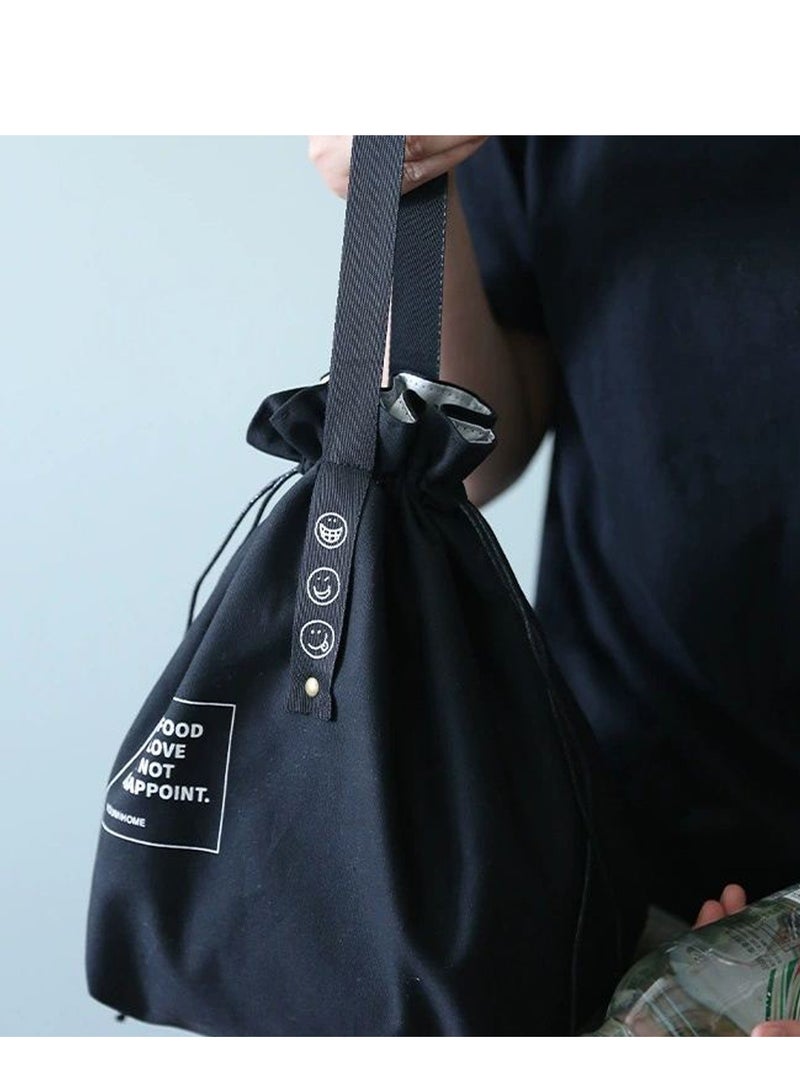 Excefore حقيبة غداء قماشية بسحب الرباط، حقيبة غداء قابلة للاستخدام مرة أخرى مع الحفاظ على الحرارة، حقيبة غداء، صندوق غداء، صناديق غداء صغيرة لطيفة، حاوية غداء كبيرة سعة قابلة للاستخدام مرة أخرى ومحافظة على الحرارة للعمل والمكتب والنزهات والسفر - Image 2