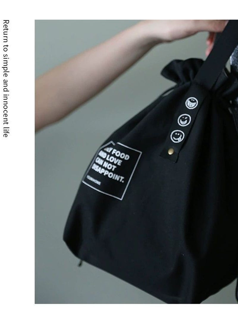 Excefore حقيبة غداء قماشية بسحب الرباط، حقيبة غداء قابلة للاستخدام مرة أخرى مع الحفاظ على الحرارة، حقيبة غداء، صندوق غداء، صناديق غداء صغيرة لطيفة، حاوية غداء كبيرة سعة قابلة للاستخدام مرة أخرى ومحافظة على الحرارة للعمل والمكتب والنزهات والسفر - Image 4